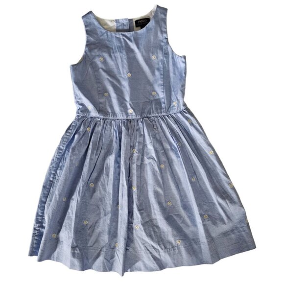 Polo Ralph Lauren Kids Girls Blue Fit And Flare Daisy Oxford Dress Size 7 - Picture 3 of 16